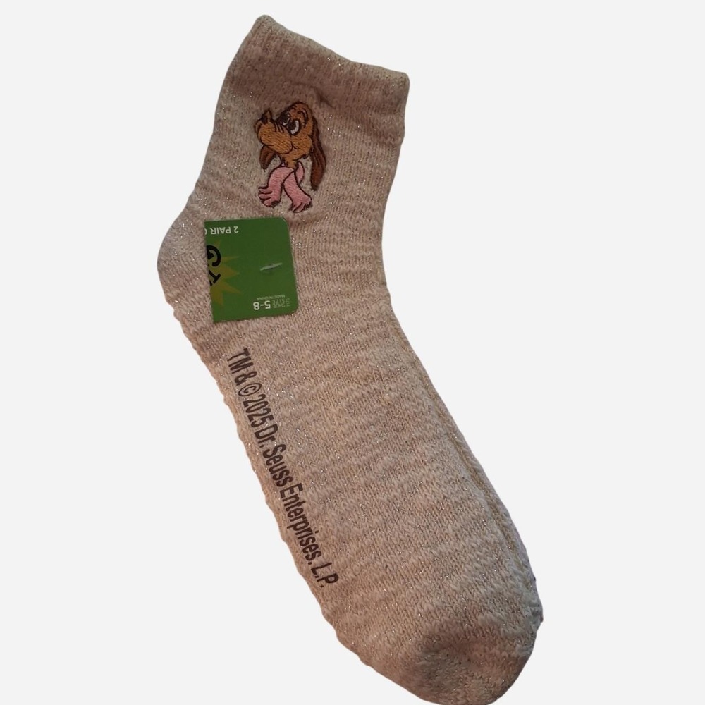 Dr Seuss Pink & white ankle socks with embroidered cartoon characters NWT